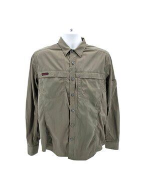 Gramicci Mens Medium Shirt Nylon Long Sleeve Khaki Green Button Down Outdoors